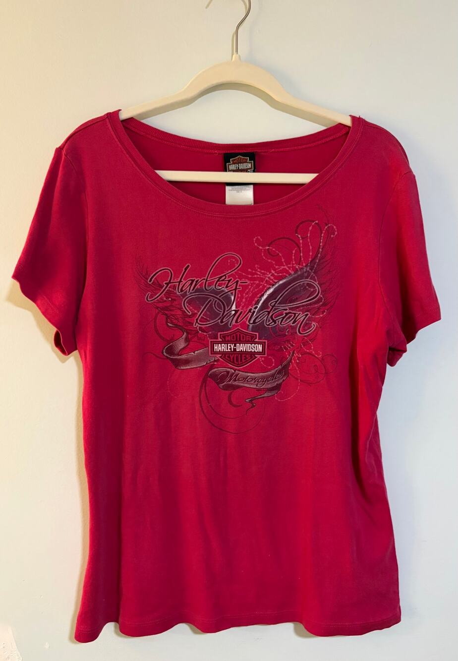 Harley-Davidson Women's 1X Red Scroll Graphic Scoop Neck Biker T-Shirt